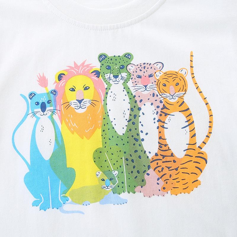 Boys' Short-Sleeved T-Shirt Children's Cartoon Animal Print Crew Neck Top Baby Knitted Cotton Sweatshirt