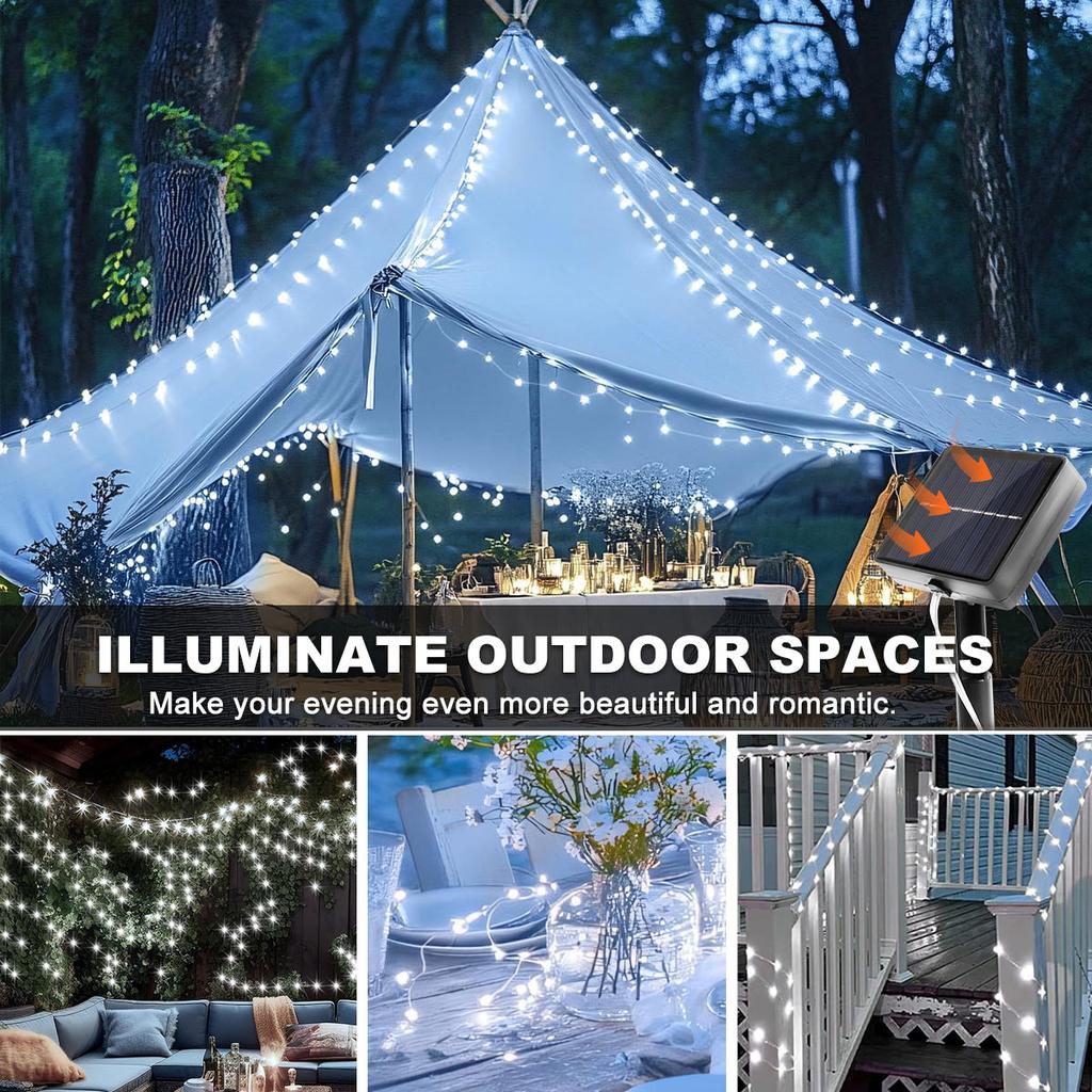 NEW Solar Powered Silvery Wire String Lights 400LEDS 8 Lighting Modes Waterproof Fairy Lights for Patio DIY Garden Decorative