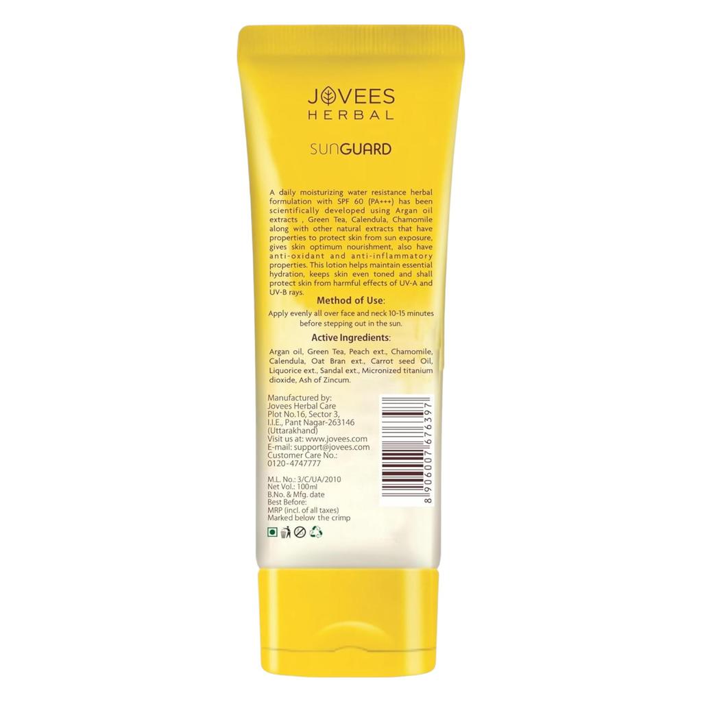 Jovees Herbal Sun Guard Lotion SPF 60 Pa+++ Broad Spectrum 3 in 1 Matte Sunscreen for All Skin 100ml