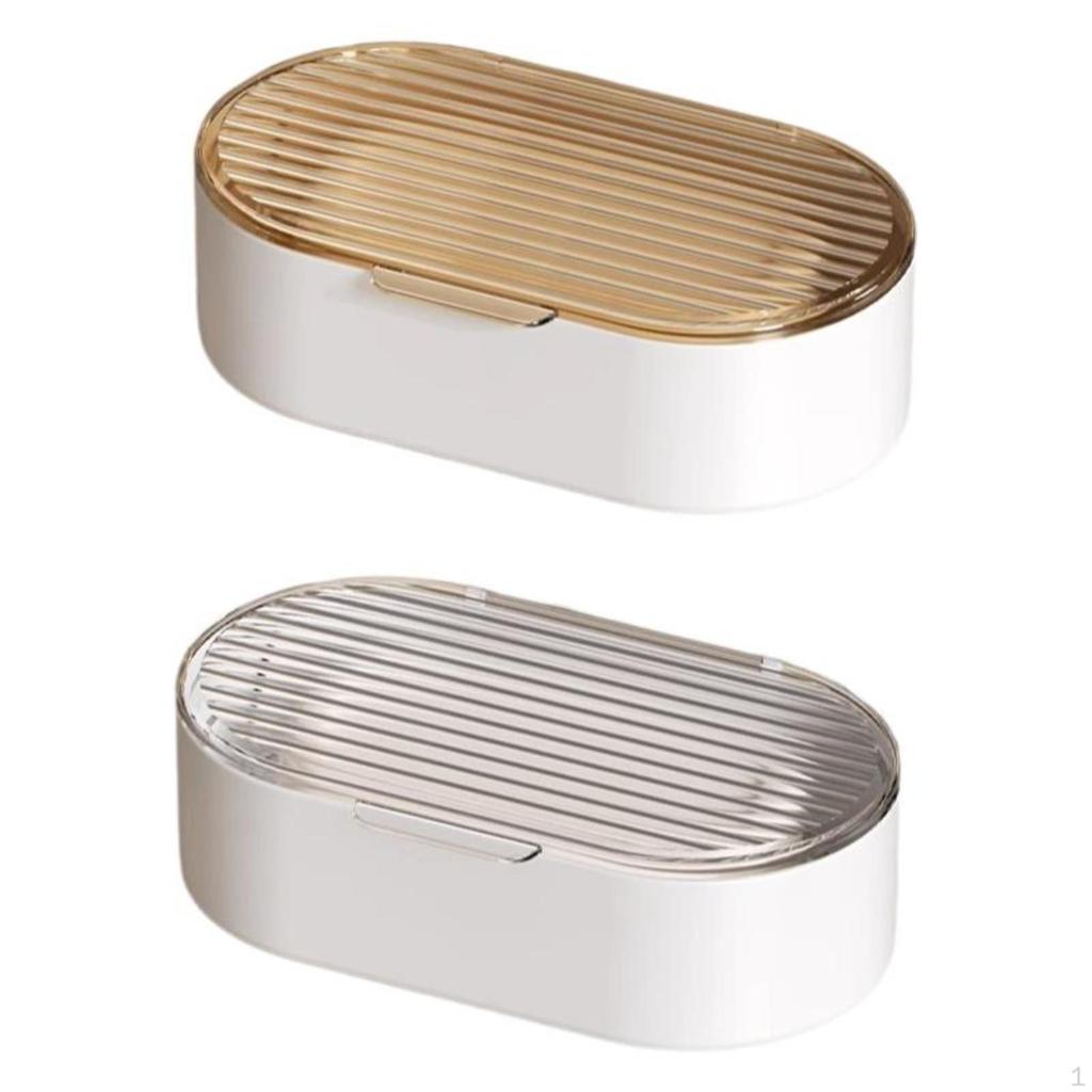 Soap Holder with Lid, Waterdraining, Portable, Bathroom Storage, Hygienic 2 Transparent Gray