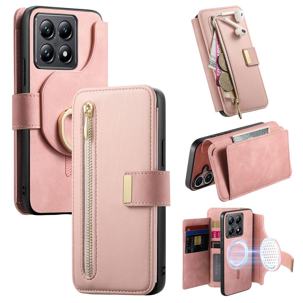 Custodia in Pelle Portafoglio con Slot per Carte e Cerniera Staccabile 2 in 1 per Xiaomi Redmi Note 13 Pro Plus 12 13C 14Tpro Copertura Magnetica Rimovibile
