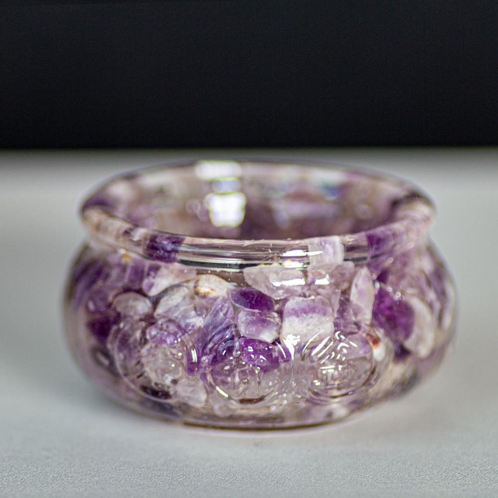 Resin Filled Natural Crystal Wealth Bowl With Handcrafted Decor For Home Gift Giving