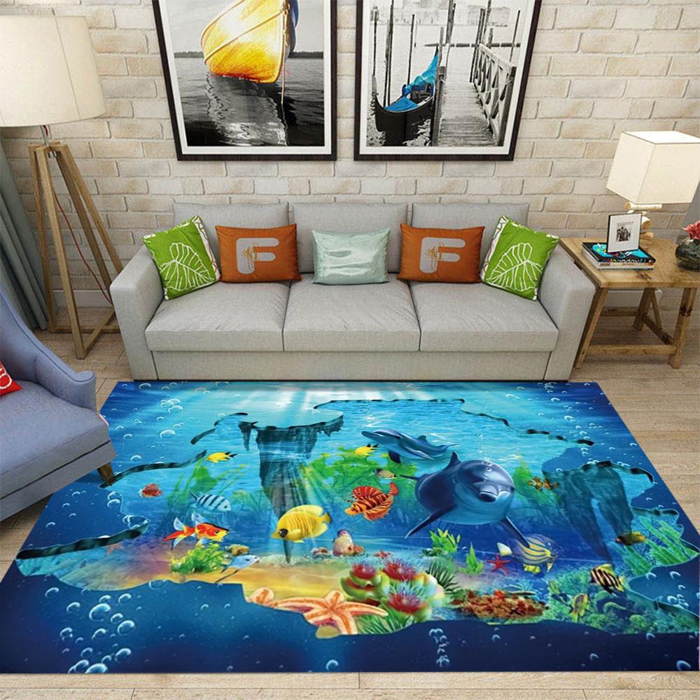 Vibrant Sea Turtle Area Rug Coral Reefs and Colorful Fish Living Room Bedroom Nature Inspired Decor Carpet Home Decoration Mat
