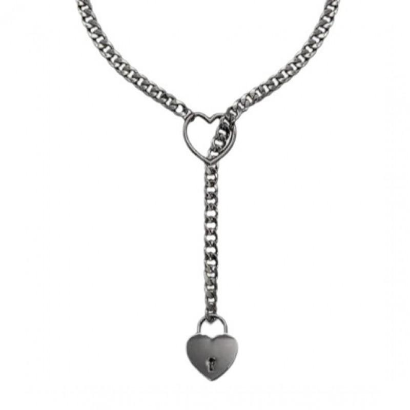 Stainless Steel Cuban Chain Pendant Necklace With Heart Charm Men Women Gunmetal Gold Finish Fashion Punk Gothic