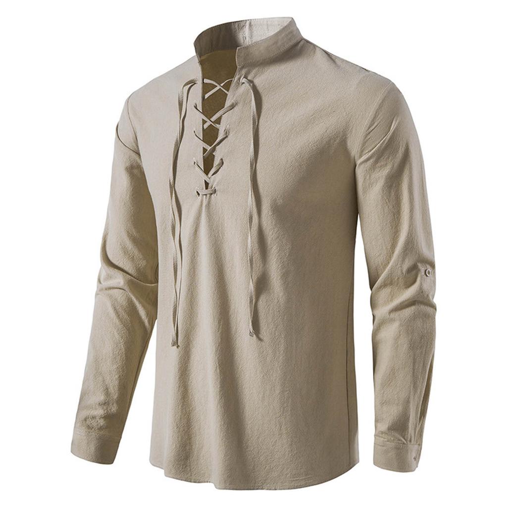 Men's  Casual Fashion Long Sleeve Solid Color V-Neck Tops