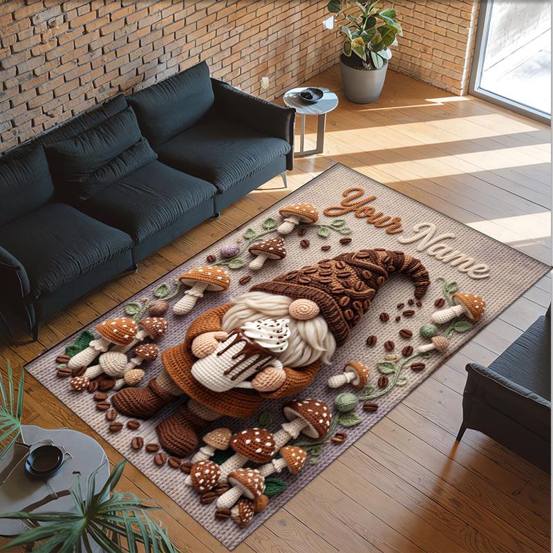 Gnome Theme Crystal Velvet Rug Personalized Custom Name Text Soft Floor Mat Home Decor
