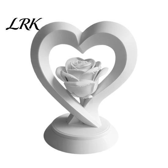 Living Room Rose Accent Heart Figurine, 3D Printed Sculpture, Elegant Bedroom Decoration Romantic Decorative Ornament for Table, Shelf Centerpiece