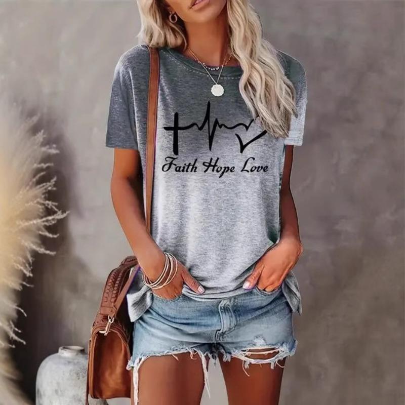 Summer Fashion Casual Comfortable Gradient Letter Printed Women's Short Sleeved Shirts
