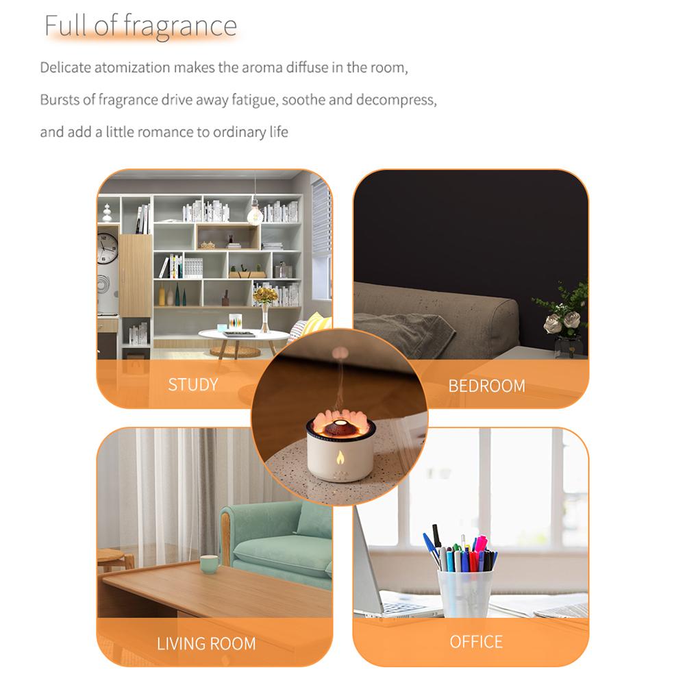 Luftbefeuchter Aromatherapie Flamme Vulkanlicht Timer für Schlafzimmer Zuhause Yoga Büro Flamme Ultraschall Ätherisches Öl Diffusor