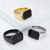 European and American Simple Glossy Black Gemstone Titanium Steel Ring Male Personality Fashion Wear Stainless Steel Jewelry