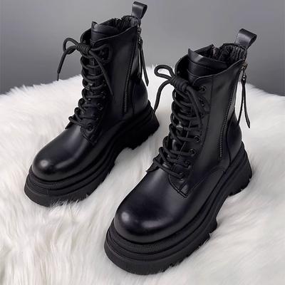 Hochwertige Stiefeletten Damen Flache Schuhe Plateau Schnürung Spitze Sportschuhe für Damen Mode Goth Motorradstiefel Neue Mode Mujer Botas
