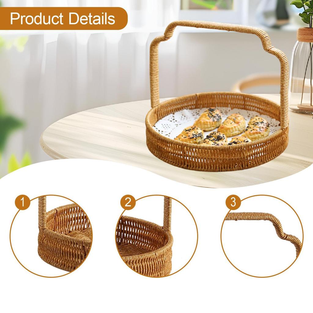 Fruit Bread Basket Tabletop Rustic Vegetables Food with Handle Serving Tray for Restaurant Baking Kitchen Counter Camping Picnic