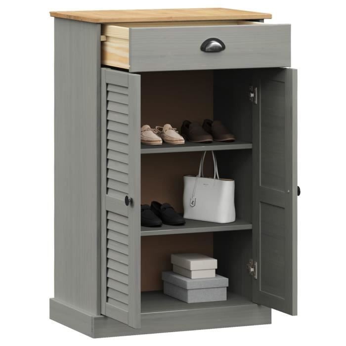 VidaXL Shoe Cabinet VIGO Grey 60x35x96 Cm Solid Pine Wood 353168