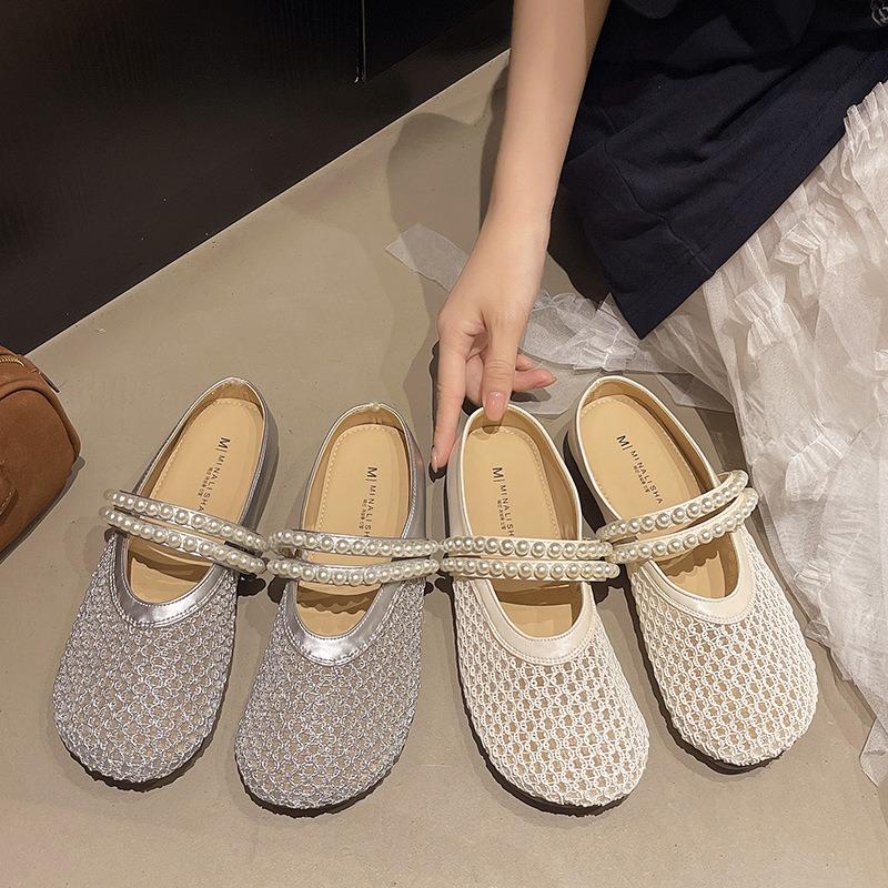 Woven fishing net shoes bag head half slippers women's summer wear new one-pedal thick-soled Mary Jane sandals