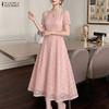 ZANZEA Women Casual Round Neck Lace Patchwork Elegant Short Sleeve Dress