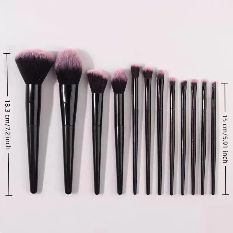 12Pcs Professional Makeup Brush Set Soft Synthetic Hair Brushes With Powder Puff For Foundation Powder Eyeshadow Travel Tools