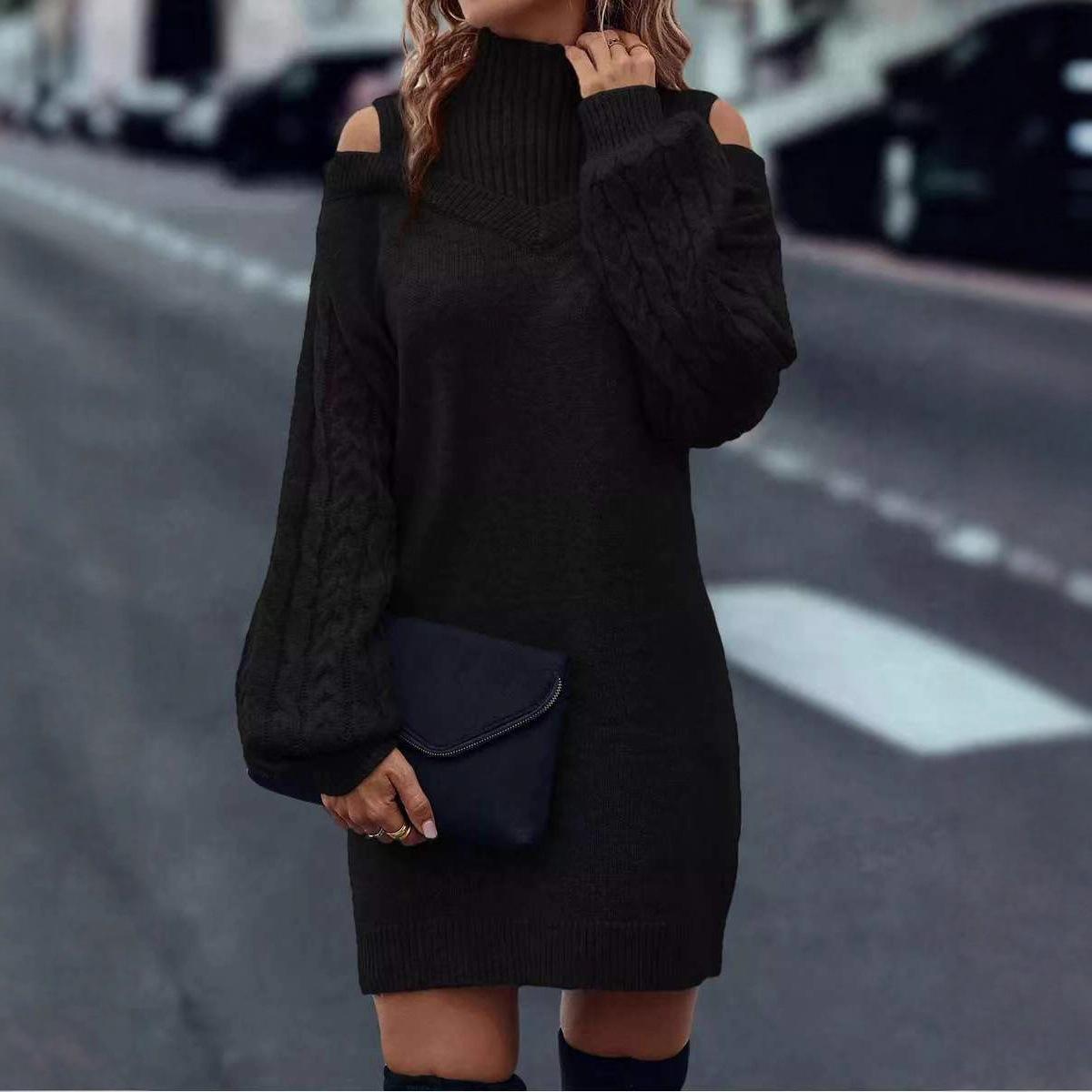 

Новая свободная трикотажная рубашка с полувысоким воротником и рукавами-фонариками для женщин, осень/зима 2025 one size fits all чёрный