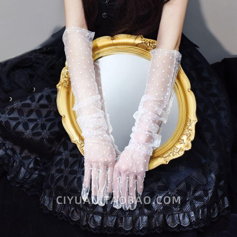 

Лолита Горошек Кружево Сетка Прозрачное Французское Ретро Платье Накидка на Рукава Женский Ло Мать Подходящий Нарукавник Рукав для Руки White (S0167 dots) One size