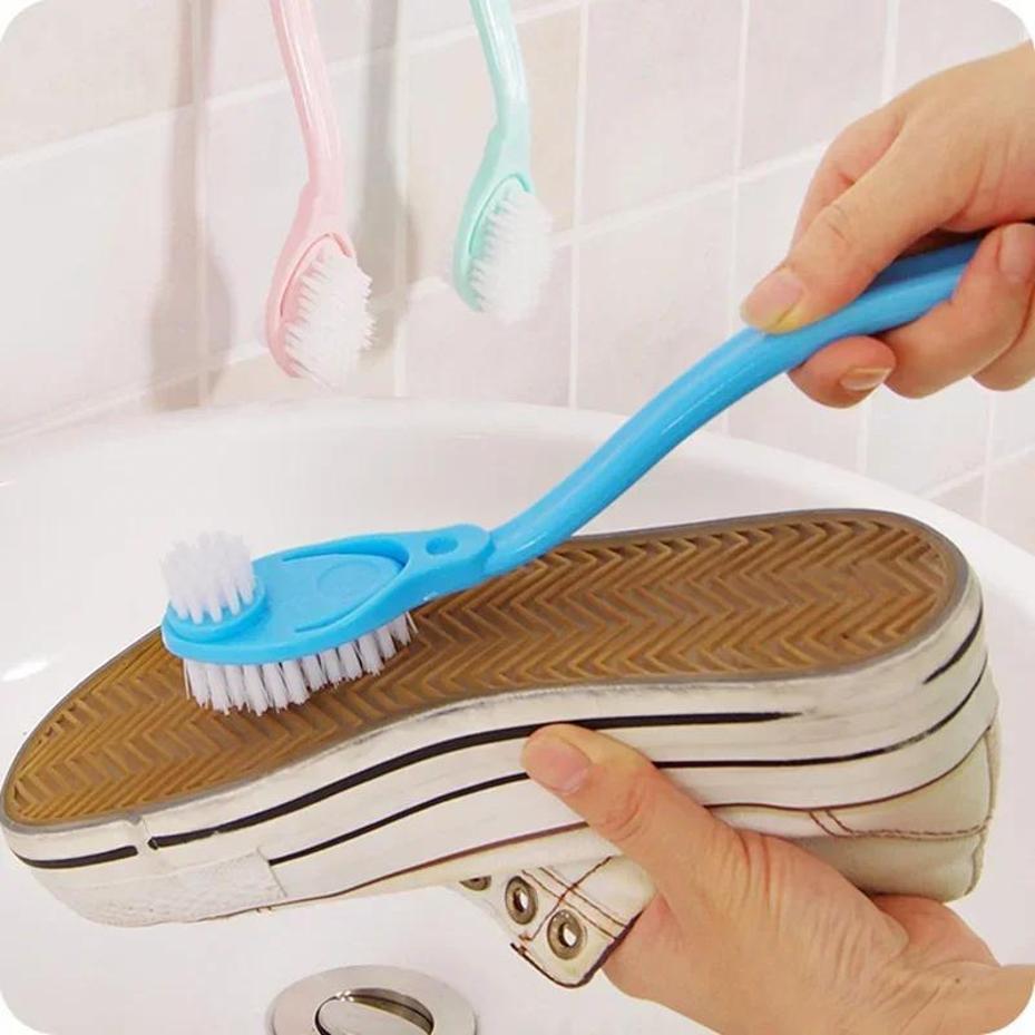 1 Pcs New Double-headed Long-handled Shoe Brush Shoe Polisher Toilet Washing Dishes Shoe Cleaning Brush Household Cleaning Tools