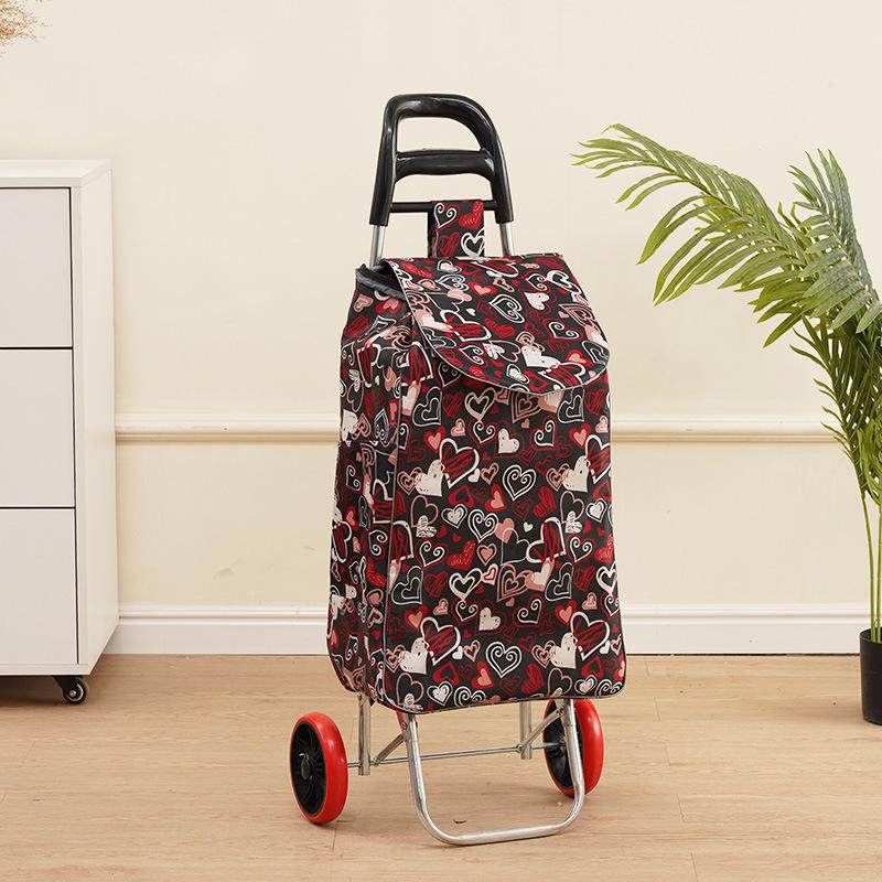 Portable Folding Trolley Cart for Seniors - Floral Pattern, Large Capacity for Grocery Shopping and Home Use