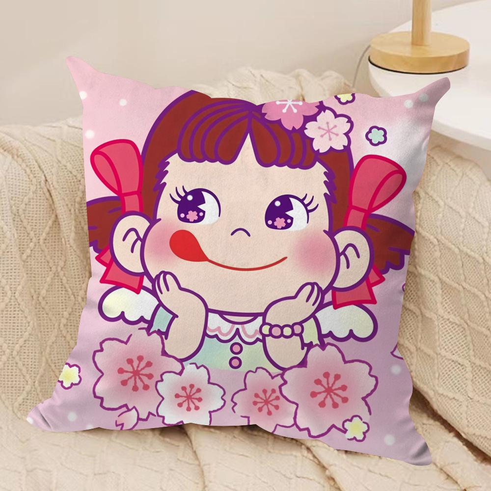 PPeko LollipopA Happy Girl Cushion Cover Short plush Doublesided Print Square Throw Pillow Covers Sofa Home Cushion Decor