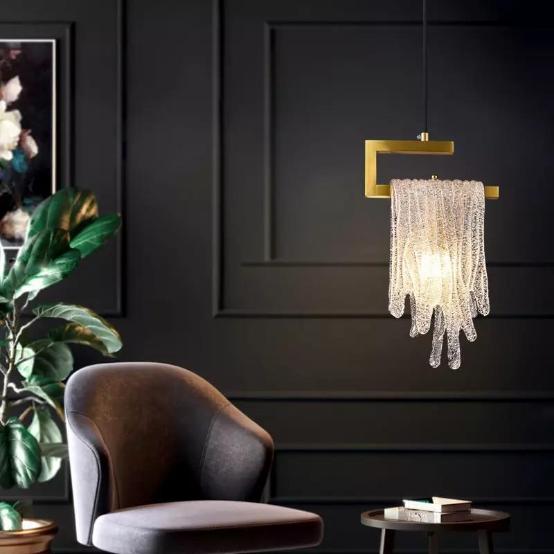 Moderní luxusní zlatá závěsná světla do ložnice k posteli, skleněné závěsné svítidlo pro domácnost, obývací pokoj, kuchyň, mosazné LED osvětlení