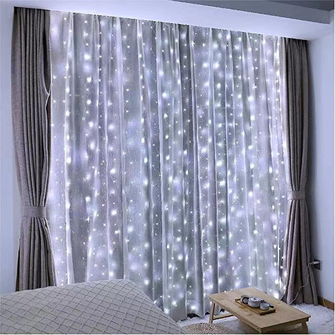 3x3 Copper Wire LED Curtain Lights with USB Remote - Eight Function Icicle Lights for Christmas Decoration