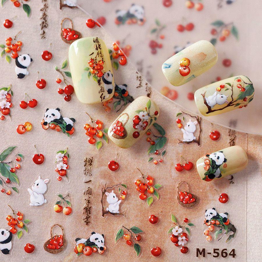 Popular 3D Panda Cherry Embossed Nail Stickers for DIY Nail Art and Crafts