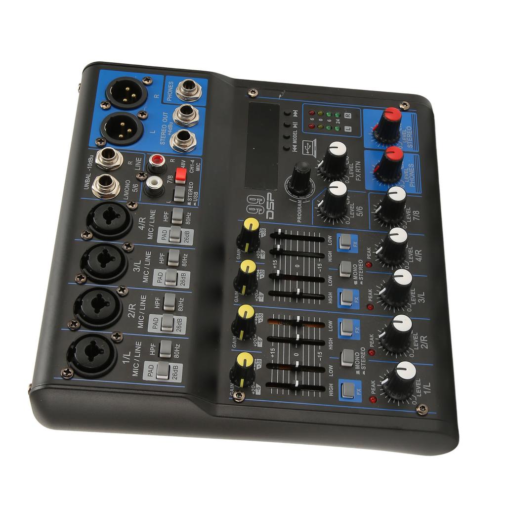 Sound Mixer 8 Channel Sound Mixer Board 99 DSP Effects Bluetooth MP3 Digital Mixer for Studio Stage