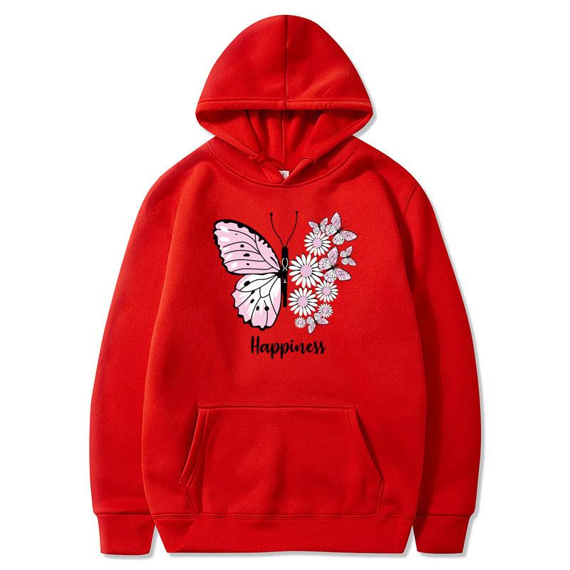 2024 Men's and Women's Unisex Butterfly Print Pullover Casual Fashion Hooded Pocket Sweatshirt Sweatshirt Black