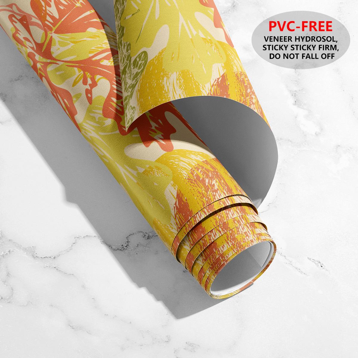 

Retro Yellow Autumn Wallpaper Pumpkin Leaves Removable Self Adhesive Wallpaper for Nursery Bedroom Wall Cabinet Decor 45x300cm