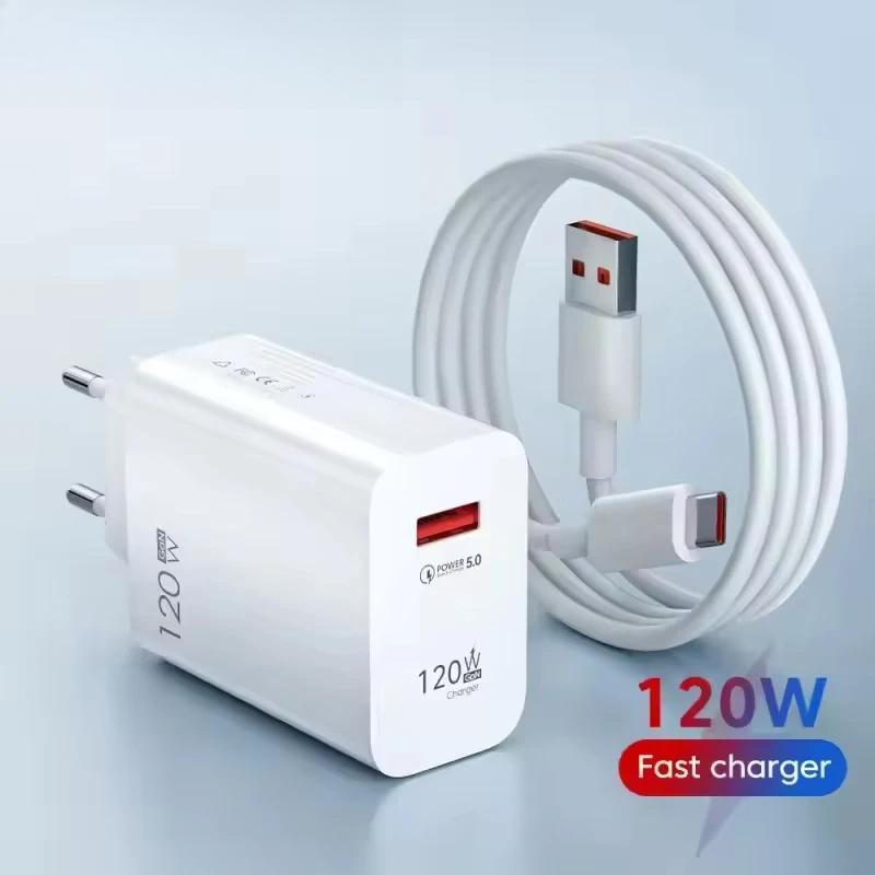 

Зарядное устройство USB 120 Вт, адаптер GaN для быстрой зарядки для iPhone 16, 15 Pro, Huawei, Xiaomi, Redmi Note 12 Pro Plus, телефон с кабелями передачи данных 10A/6A EU Plug белый