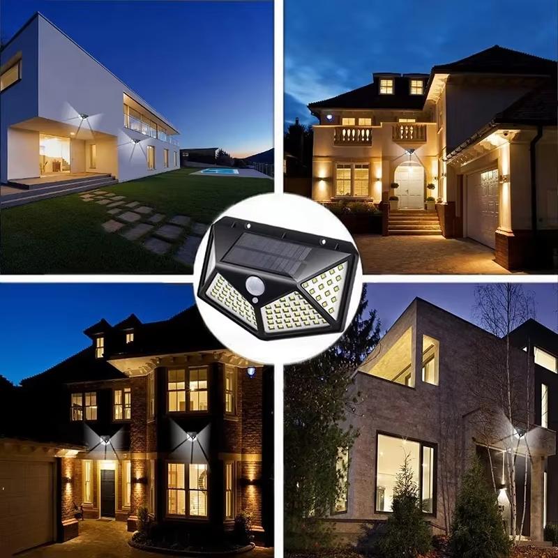 1/2/4/6/10PCS 100 LED Solar Wall Lamp 4 Sides Luminous With Motion Sensor Outdoor Garden Courtyard Waterproof Wall Lights Gifts