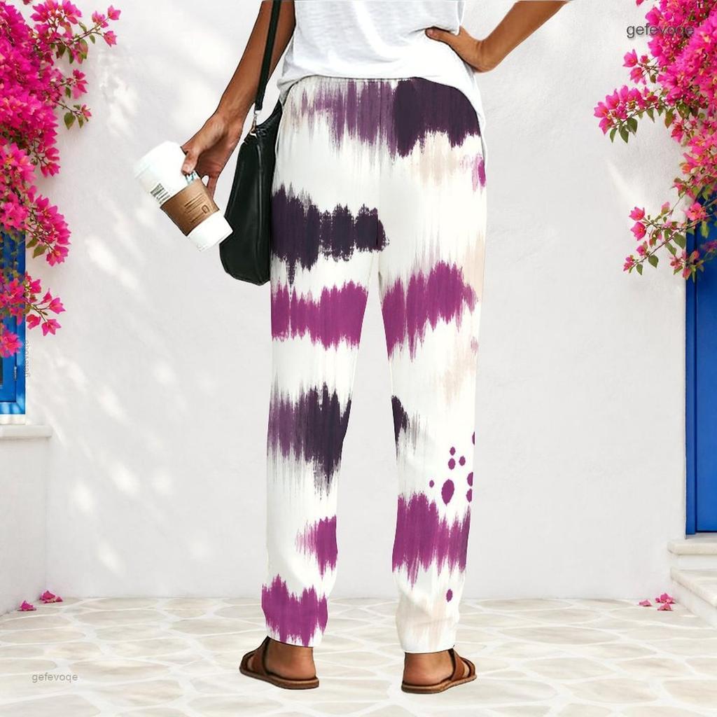 Women Plus Size Tie Dye Printed Loose Straight Leg Long Pants With Pockets