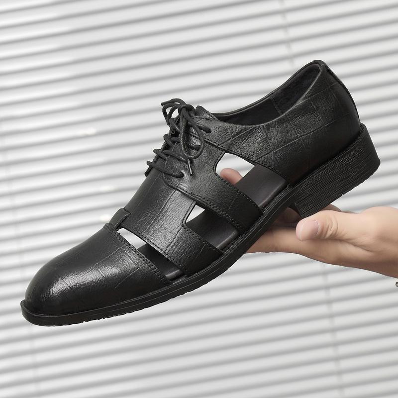 Men's hollow leather shoes punched breathable hole dad shoes business casual cowhide sandals men's shoes