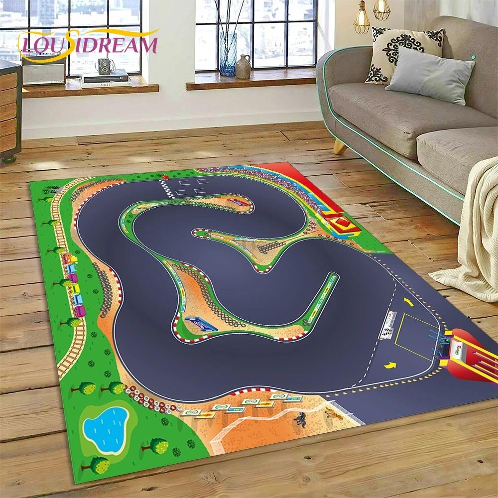 3D Highway Runway Playroom City Traffic Road Map Child PlayMat Rug Carpet for Living Room Bedroom Home Decor,Non-slip for Sofa