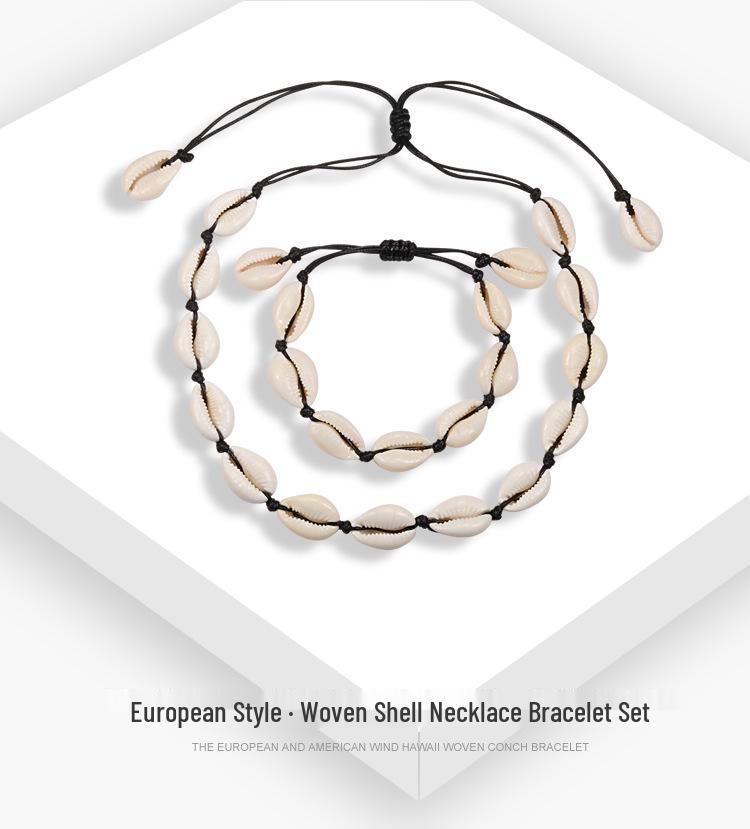 Seaside Resort Jewelry Set: Shell Clavicle Necklace Choker & Adjustable Bracelet.