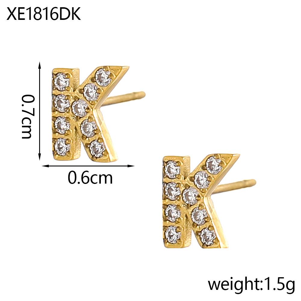 CARLIDANA A-Z Alphabet Initial 26 Letter Stainless Steel Gold Plated Cubic Zircon Paved Fashion Jewelry CZ Stone Stud Earring