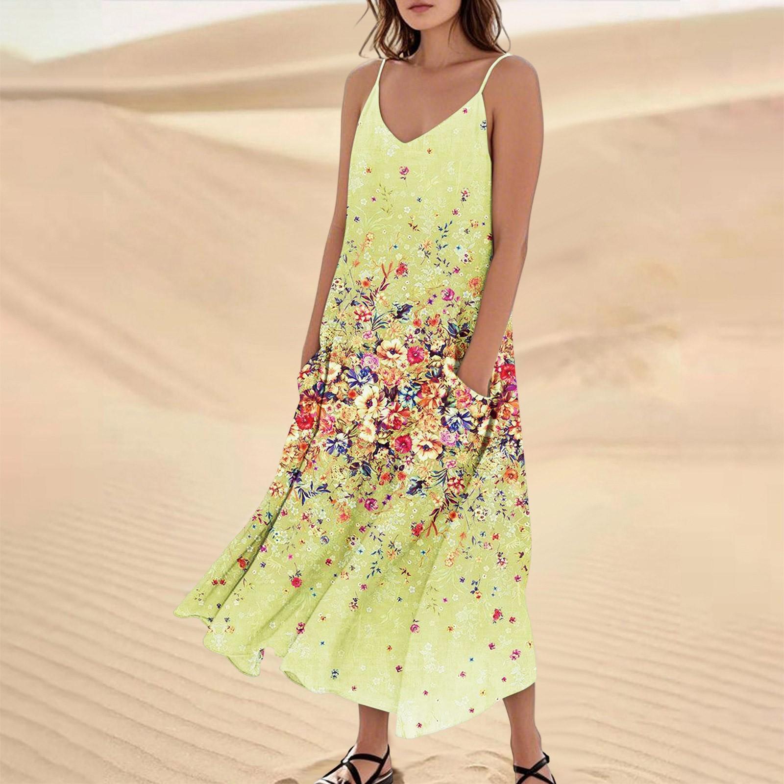 

Женское летнее платье, повседневные свободные длинные пляжные платья для отдыха XL жёлтый