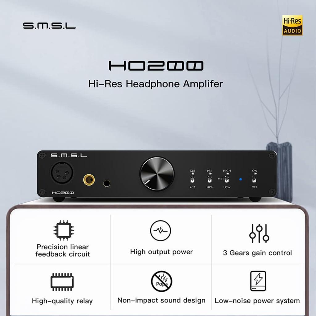 SMSL HO200 Balanced Headphone Amplifier Low Noise Input RCA Pre Output Balanced Headphone Jack Output HiFi Audio Balanced Preamp Headphone Amplifier