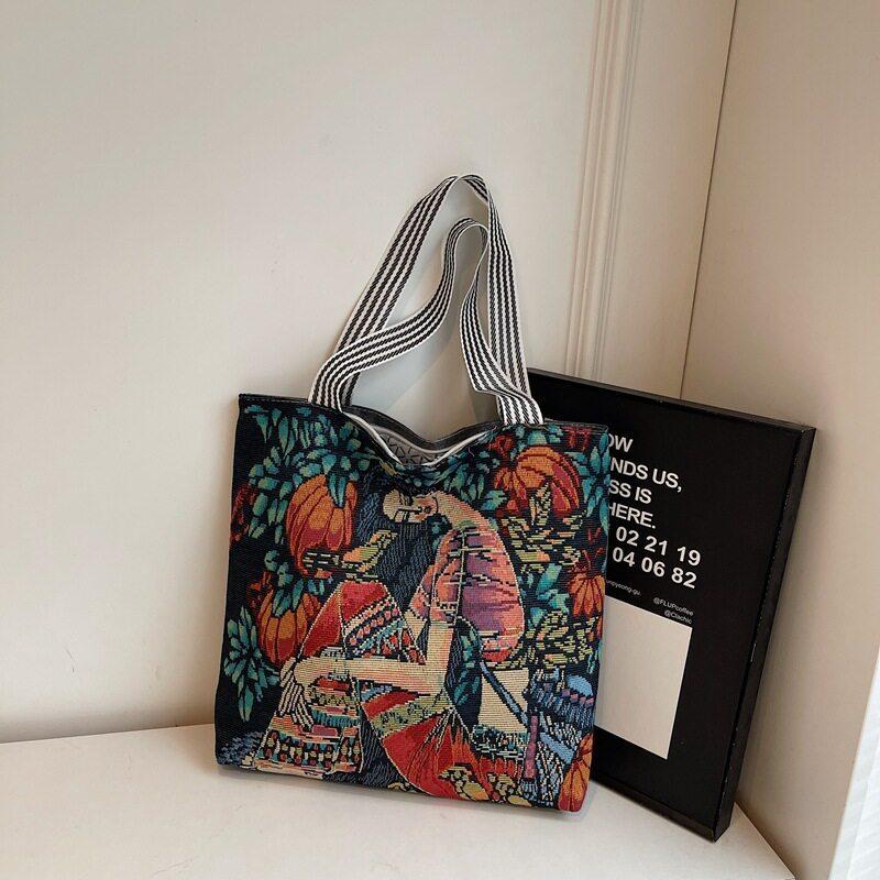 Canvas Bag With Embroidery For Casual Daily Use And Urban Style