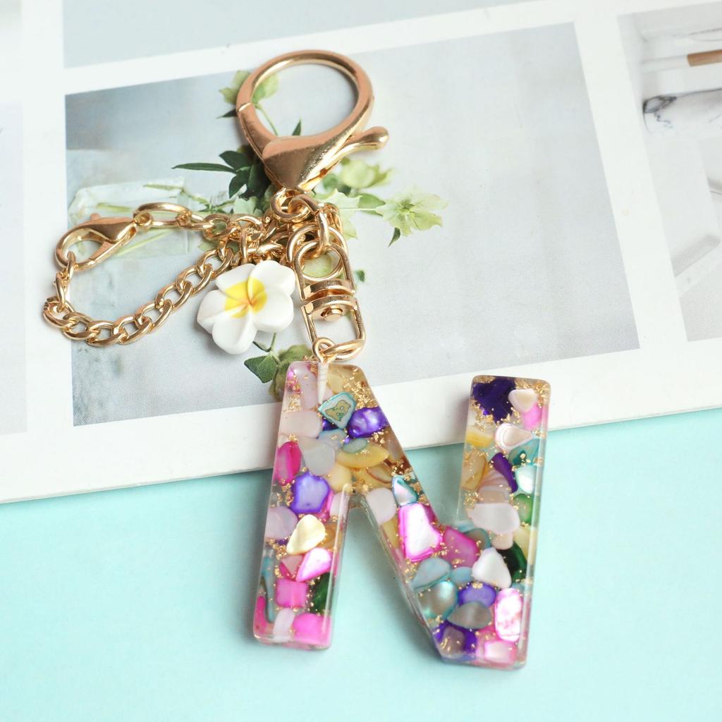 Dried Flower Letter Crystal Epoxy English Pendant Women'S Bag Key Chain