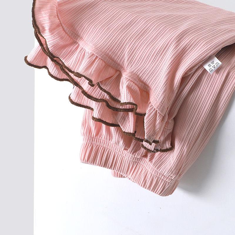 Girls' Bell Bottom Pants Summer Children's Ice Silk Wide Leg Pants Ruffled Casual Pants