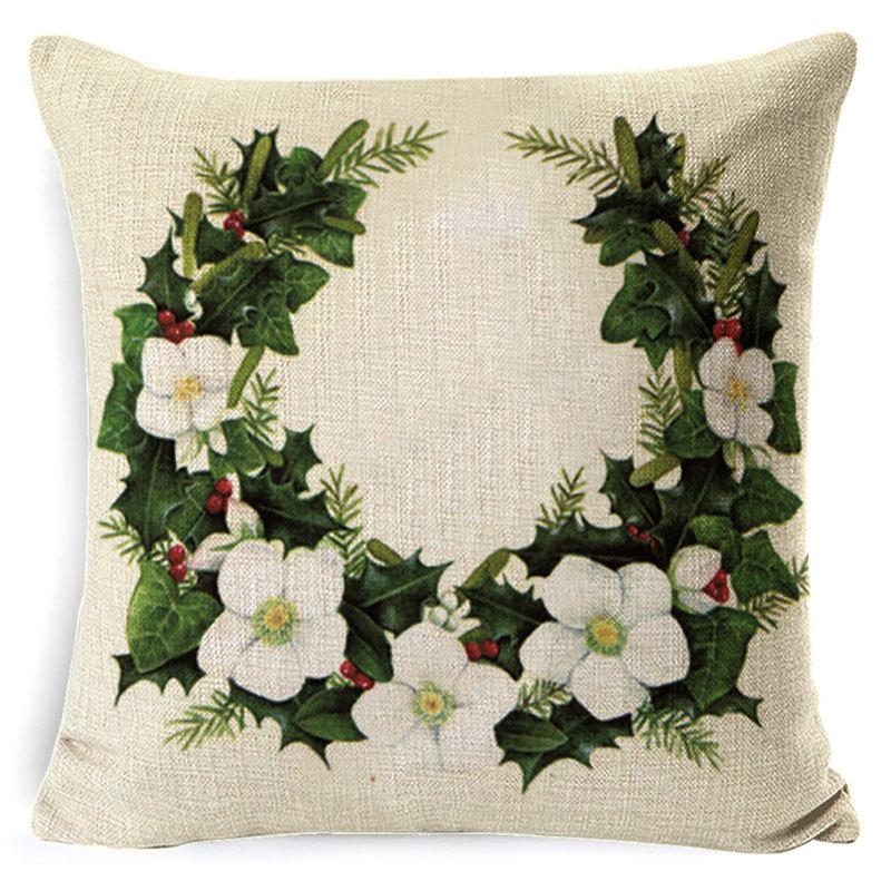 Christmas Tree Linen Pillowcases Christmas Wreath Series Cotton and Linen Cushions Human-effect Pillows Home Cushions