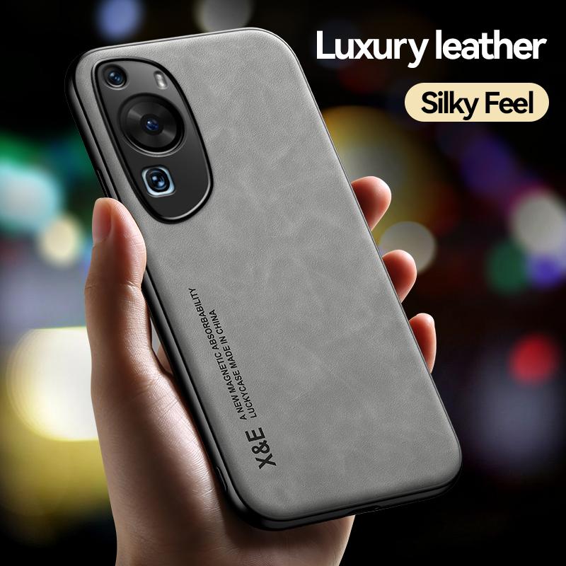 For Huawei P60 Pro Case Car Magnetic Holder PU Leather Phone Case For Huawei P60 Art P 60 P60Pro Silicone Shockproof Back Cover