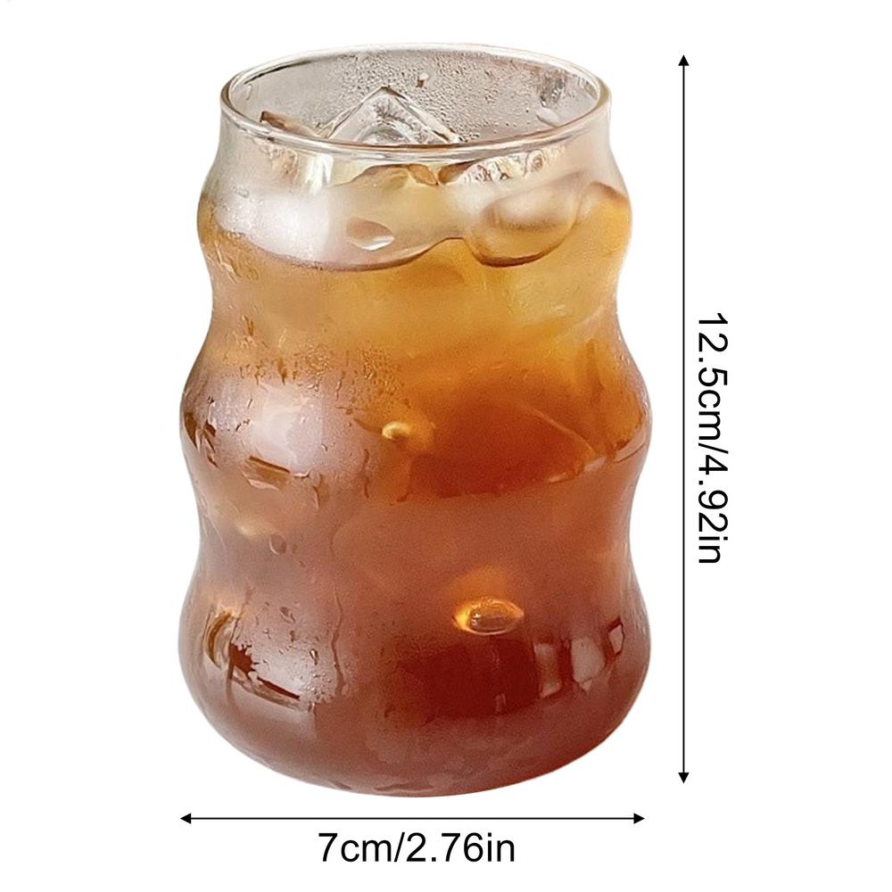 530ml Ribbed Glass Cups Drinkware Wave Shape Beverage Glasses Cocktail Glasses for Iced Coffee Juice Beverage Milk Smoothie Soda 530ml