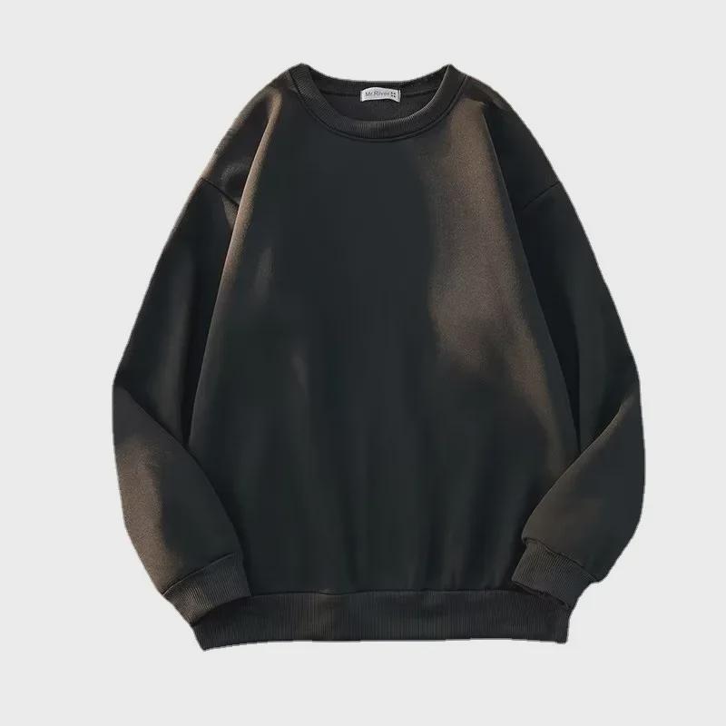 Unisex Round Neck Plush Sweatshirt: White, Long Sleeve, Hoodless, Loose Fit, Trendy and Casual.