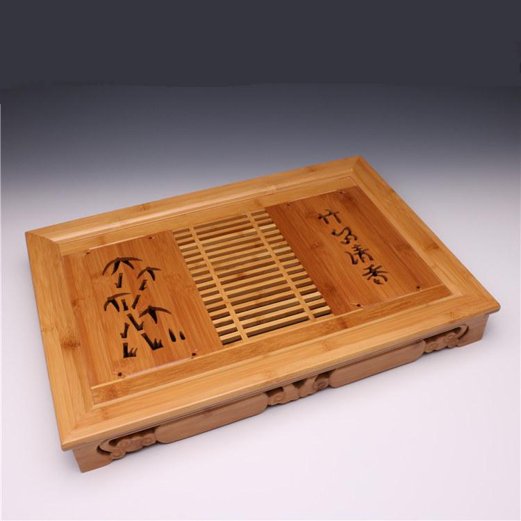 Dragon Sand Pottery Gongfu Tea Set with Bamboo Wood Cup Holder and Drawer-style Drainage Tea Tray.