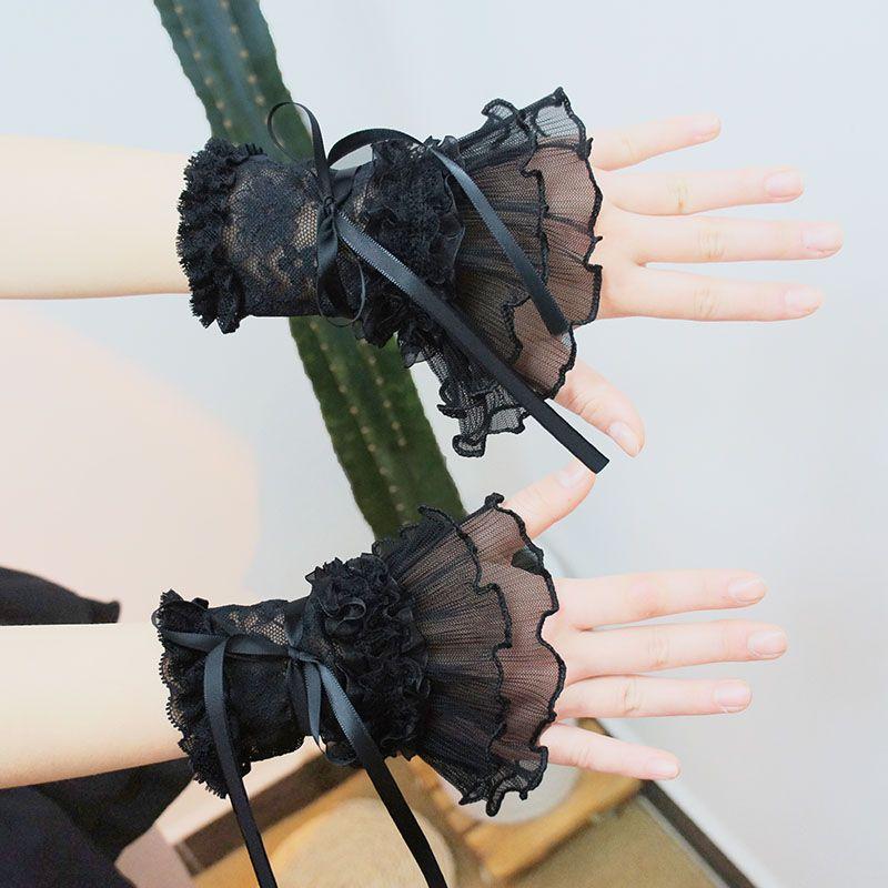 

Lolita Ballet Style Strap Oversleeves Young Adult Cute Lace Oversleeves Net Anti-JK Clothes Accessories Black All yards