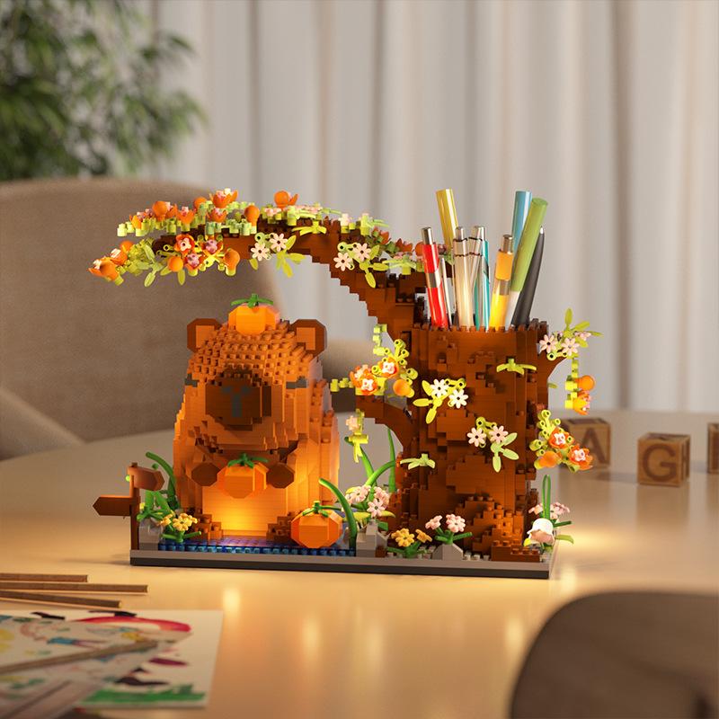 ABS Plastic Capybara Bara Micro-Particle Creative DIY Toy Pen Holder Assembly Building Blocks Valentines Day